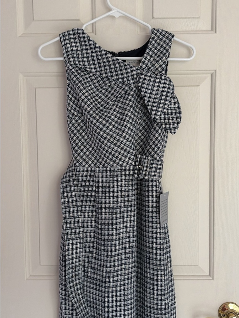 Harper Black and White One-Shoulder Checked Midi Dress